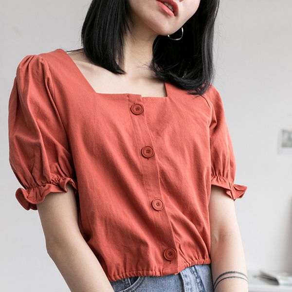 women's sweaters korean style puff sleeve t-shirt sweet square collar single breasted tshirts female summer solid fashion clothes, White;black
women's sweaters korean style puff sleeve t-shirt sweet square collar single breasted tshirts female summer solid fashion clothes, White;black
