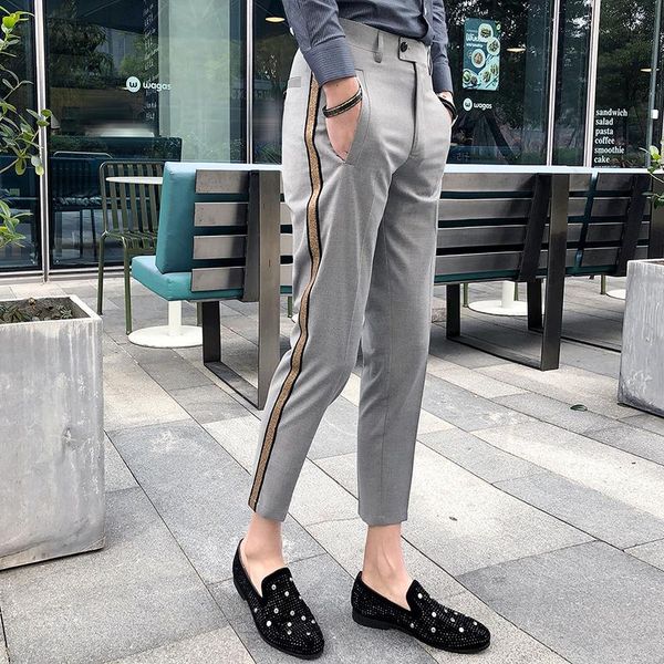 men's suits & blazers ribbon stripe slim dress pants 2021 summer business casual office trousers ankle length social, White;black
men's suits & blazers ribbon stripe slim dress pants 2021 summer business casual office trousers ankle length social, White;black