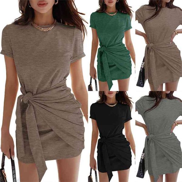 spring summer women's dress with knotted short-sleeved women fashion solid color round neck mini es femme 210517, Black;gray
spring summer women's dress with knotted short-sleeved women fashion solid color round neck mini es femme 210517, Black;gray