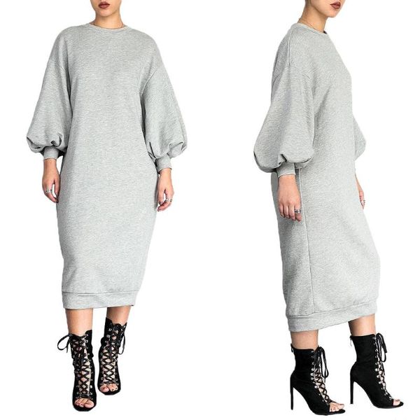 casual dresses autumn winter women long sweatshirt dress puff sleeve o-neck loose hoodies pullover shift vestidos female, Black;gray 
casual dresses autumn winter women long sweatshirt dress puff sleeve o-neck loose hoodies pullover shift vestidos female, Black;gray