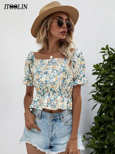 women's blouses & shirts itoolin women slim floral printed ruffle chiffon blouse female chic square collar short sleeve crop streetwear, White
women's blouses & shirts itoolin women slim floral printed ruffle chiffon blouse female chic square collar short sleeve crop streetwear, White