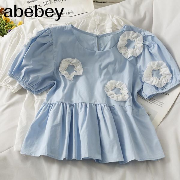 women's blouses & shirts temperament o-neck puff sleeve shirt appliques decoration high waist pleated solid short 2021 summer, White
women's blouses & shirts temperament o-neck puff sleeve shirt appliques decoration high waist pleated solid short 2021 summer, White
