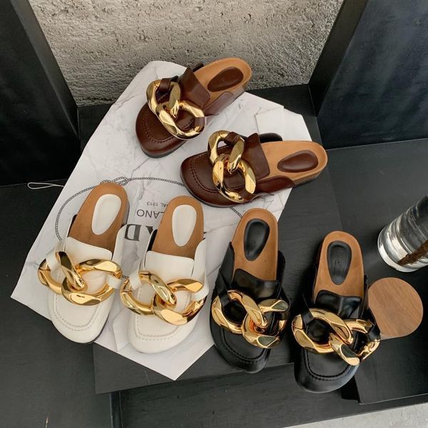 slippers 2021 autumn and winter large metal chain wear flat muller shoes half, Black
slippers 2021 autumn and winter large metal chain wear flat muller shoes half, Black