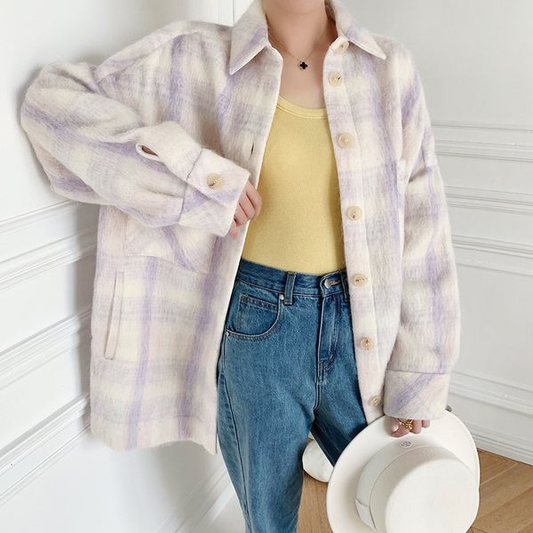 women's wool & blends coats plaid woolen jacket women loose hem split turn-down collar single breasted coats with pockets autumn w 668b, Black
women's wool & blends coats plaid woolen jacket women loose hem split turn-down collar single breasted coats with pockets autumn w 668b, Black