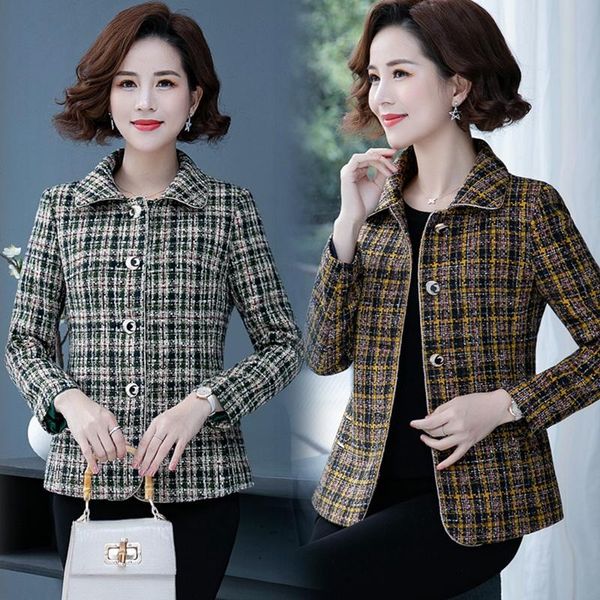 spring autumn outerwear middle-aged women's jackets large size 4xl casaco feminino short lattice coat female, Black;brown
spring autumn outerwear middle-aged women's jackets large size 4xl casaco feminino short lattice coat female, Black;brown