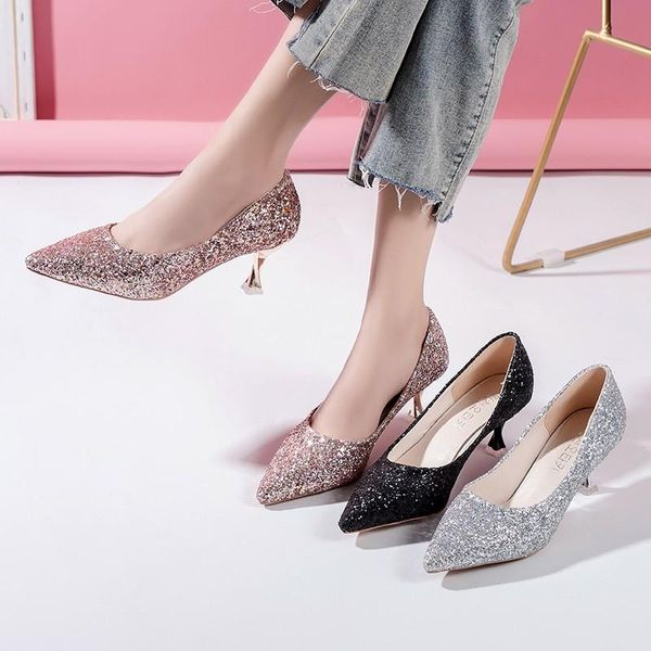 heels for women autumn fashion sequins korean version of the wild pointed shallow mouth banquet wedding shoes dress, Black
heels for women autumn fashion sequins korean version of the wild pointed shallow mouth banquet wedding shoes dress, Black
