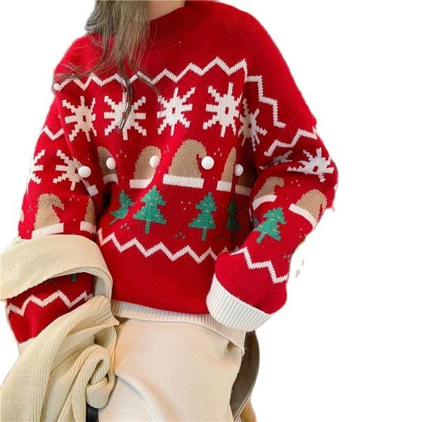 women's sweaters casual all-match sweater 2021 autumn and winter christmas knitted loose retro lazy fashion clothing, White;black
women's sweaters casual all-match sweater 2021 autumn and winter christmas knitted loose retro lazy fashion clothing, White;black