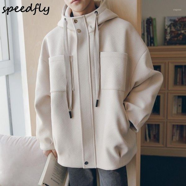 men's handsome wild woolen hooded jacket youth korean trend loose casual male jackets, Black;brown
men's handsome wild woolen hooded jacket youth korean trend loose casual male jackets, Black;brown