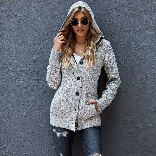 autumn winter sweater women's single row button loose hooded plush coat, White;black
autumn winter sweater women's single row button loose hooded plush coat, White;black
