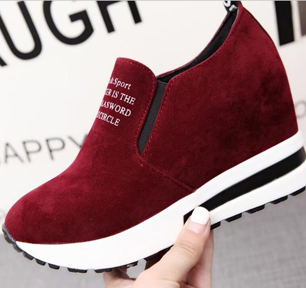 dress shoes casual women's single round head suede mid-port wedge with increased student, Black