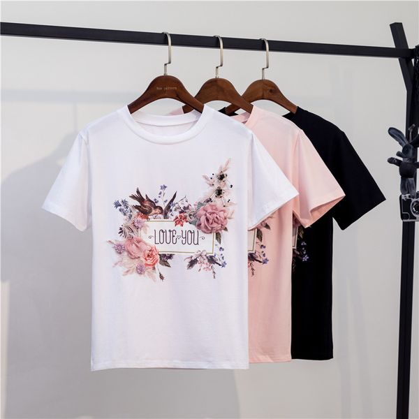 2021 summer womens t-shirt short sleeve cotton floral print female t-shirts pearl appliques 3d beading o neck casual elegant, White
2021 summer womens t-shirt short sleeve cotton floral print female t-shirts pearl appliques 3d beading o neck casual elegant, White