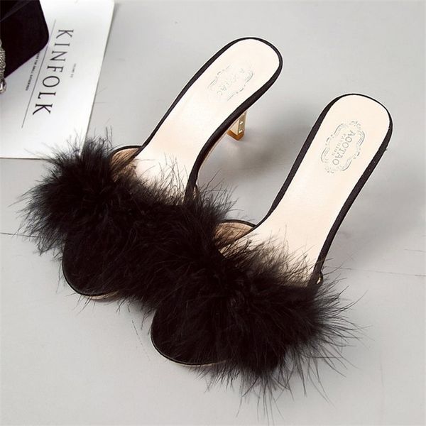 women slippers summer fashion hairy stiletto sandals & word drag open toe wear high heel 210607, Black
women slippers summer fashion hairy stiletto sandals & word drag open toe wear high heel 210607, Black