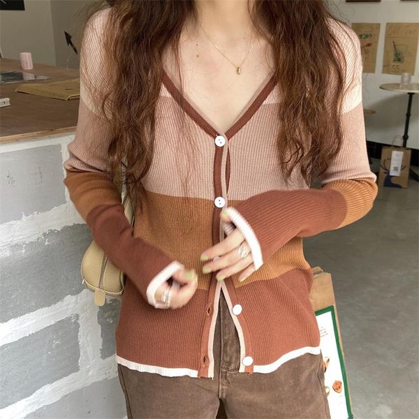 women's knits & tees color-blocked knitted cardigan women full sleeve v-neck slim chic sweaters elegant vintage fashion ladies knitwea, White
women's knits & tees color-blocked knitted cardigan women full sleeve v-neck slim chic sweaters elegant vintage fashion ladies knitwea, White