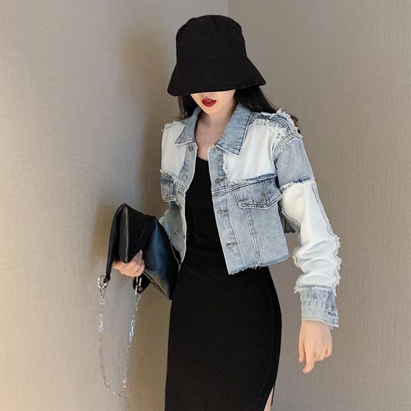 women's jackets 2021 retro fashion girls denim jacket contrast color loose short cut frayed hem women, Black;brown
women's jackets 2021 retro fashion girls denim jacket contrast color loose short cut frayed hem women, Black;brown