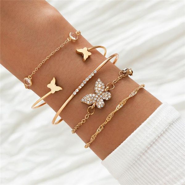 link, chain 5pcs/set charm women bracelets set crystal butterfly open geometric gold bracelet classic wedding party jewelry, Black
link, chain 5pcs/set charm women bracelets set crystal butterfly open geometric gold bracelet classic wedding party jewelry, Black