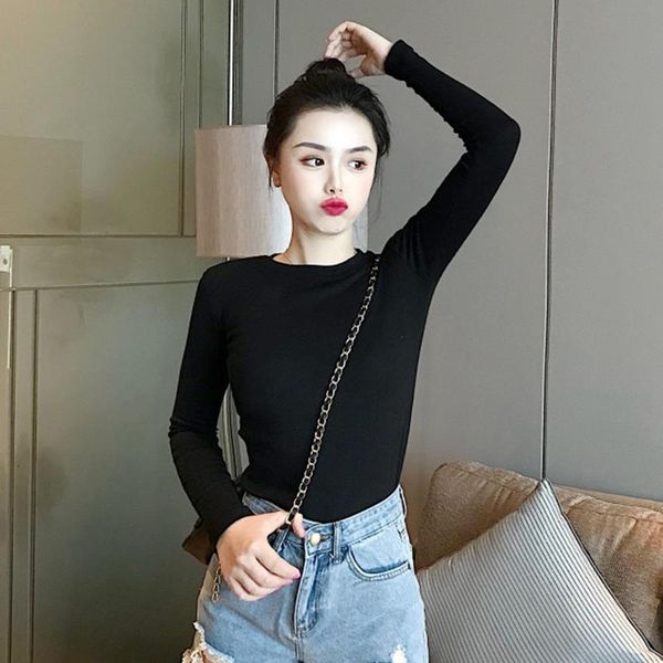 women's t-shirt fashion women long sleeved casual tight bottom korean solid round neck slim i, White
women's t-shirt fashion women long sleeved casual tight bottom korean solid round neck slim i, White