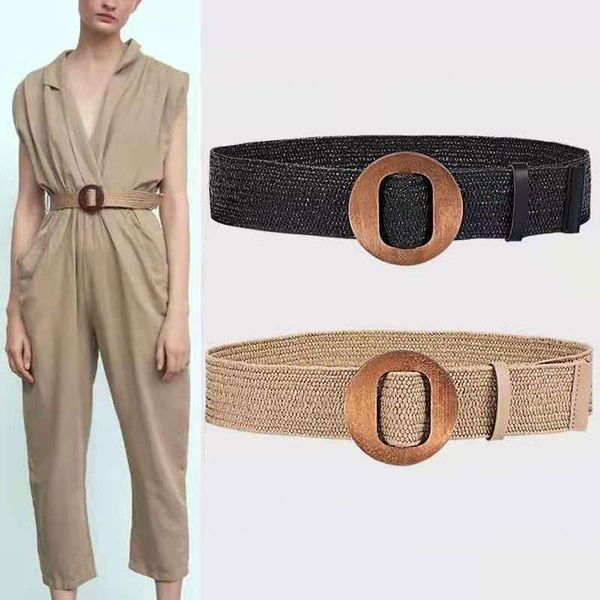 belts vintage braided waist belt summer solid female round wooden smooth straw wide style woven buckle, Black;brown 
belts vintage braided waist belt summer solid female round wooden smooth straw wide style woven buckle, Black;brown