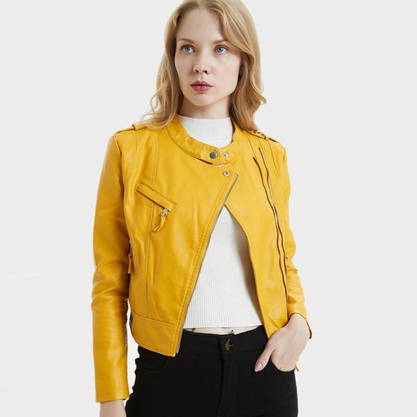 women's leather & faux 2021 pu biker female short slim slimming lapel washed jacket wild small coat yellow leder women, Black
women's leather & faux 2021 pu biker female short slim slimming lapel washed jacket wild small coat yellow leder women, Black