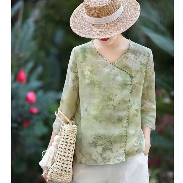 women's blouses & shirts 2021 arrival summer women loose casual three quarter sleeve v-neck blouse print cotton linen button embroidery, White
women's blouses & shirts 2021 arrival summer women loose casual three quarter sleeve v-neck blouse print cotton linen button embroidery, White