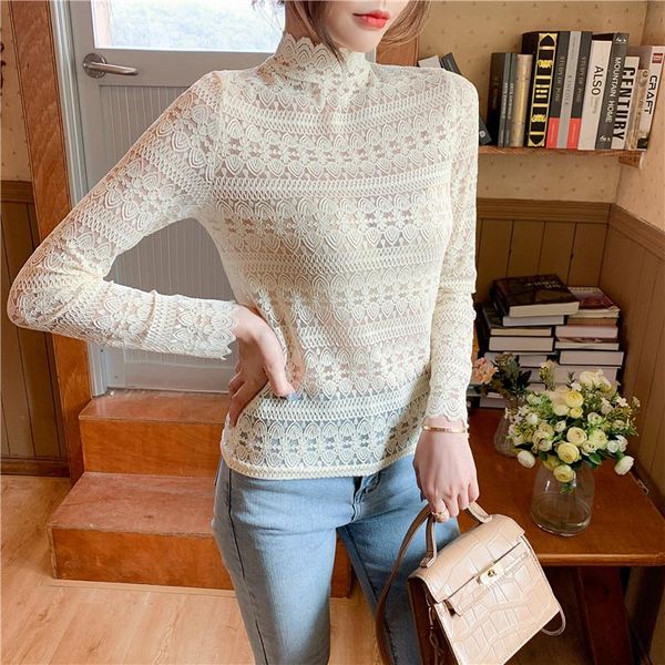 women's blouses & shirts 2021 plus size stretch lace bottoming blouse half high collar with slim long-sleeved t-shirt women foreign sty, White
women's blouses & shirts 2021 plus size stretch lace bottoming blouse half high collar with slim long-sleeved t-shirt women foreign sty, White