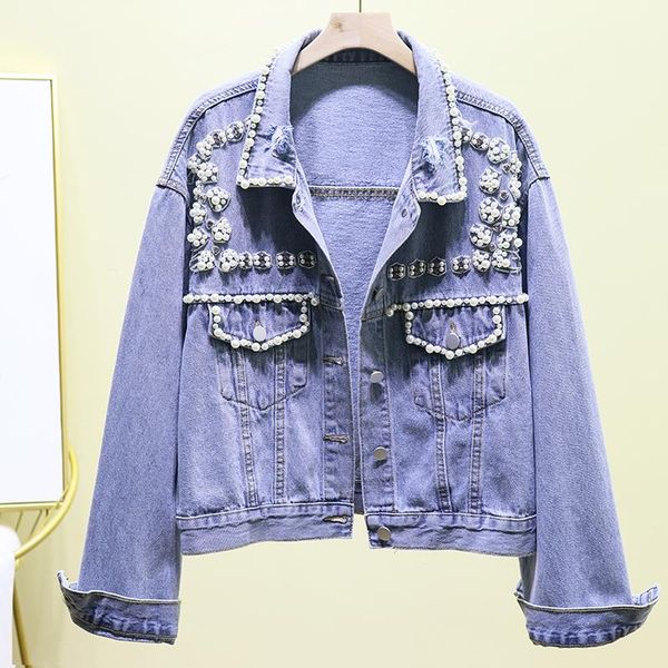 women's jackets embroidered beading denim jacket women 2021 spring and autumn korean style loose long sleeved outerwear, Black;brown
women's jackets embroidered beading denim jacket women 2021 spring and autumn korean style loose long sleeved outerwear, Black;brown