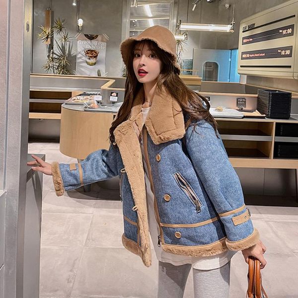 women's down & parkas fashion autumn winter 2021 korean loose imitation lambswool warm short jacket lapel long sleeve women coat top, Black
women's down & parkas fashion autumn winter 2021 korean loose imitation lambswool warm short jacket lapel long sleeve women coat top, Black