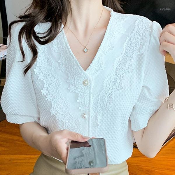 women's blouses & shirts blusas blouse women short sleeve white mujer de moda 2021 v-neck lace chiffon shirt 
women's blouses & shirts blusas blouse women short sleeve white mujer de moda 2021 v-neck lace chiffon shirt