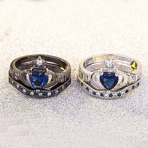cluster rings chamss heart sapphire double ring fashion personality women's wedding, Golden;silver
cluster rings chamss heart sapphire double ring fashion personality women's wedding, Golden;silver