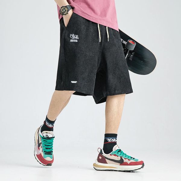 fashion casual shorts sport half pants men's for boy with embroidered loose corduroy fitness walking workout, White;black
fashion casual shorts sport half pants men's for boy with embroidered loose corduroy fitness walking workout, White;black
