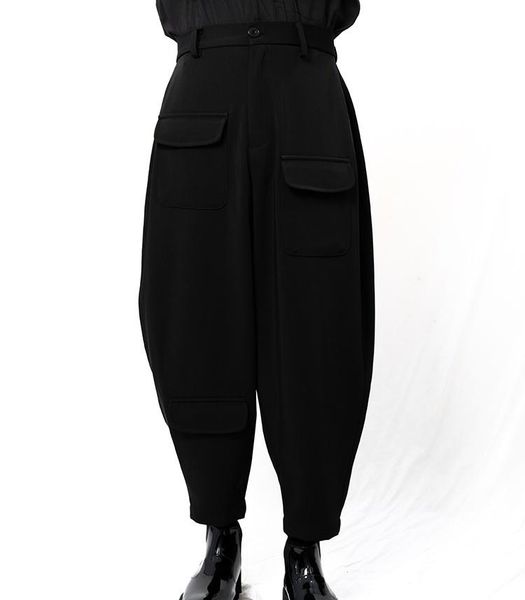 men's pants casual nine-point oval tapered harem low crotch high waist, Black