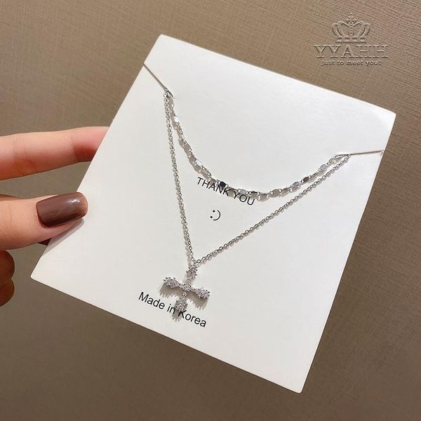 korean double cross necklace, creative versatile fashion web celebrity clavicle chain necklace pendant necklaces, Silver
korean double cross necklace, creative versatile fashion web celebrity clavicle chain necklace pendant necklaces, Silver