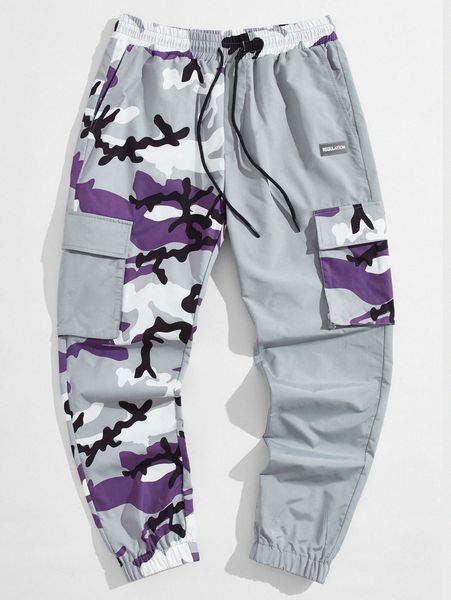 men drawstring waist flap pocket camo colorblock cargo pants k7tm#, Black
men drawstring waist flap pocket camo colorblock cargo pants k7tm#, Black