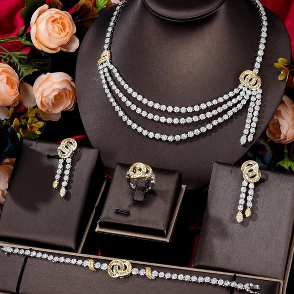 earrings & necklace blachette dubai luxury zirconia jewelry set necklack bangle ring 4pcs for women wedding banquet, Silver
earrings & necklace blachette dubai luxury zirconia jewelry set necklack bangle ring 4pcs for women wedding banquet, Silver