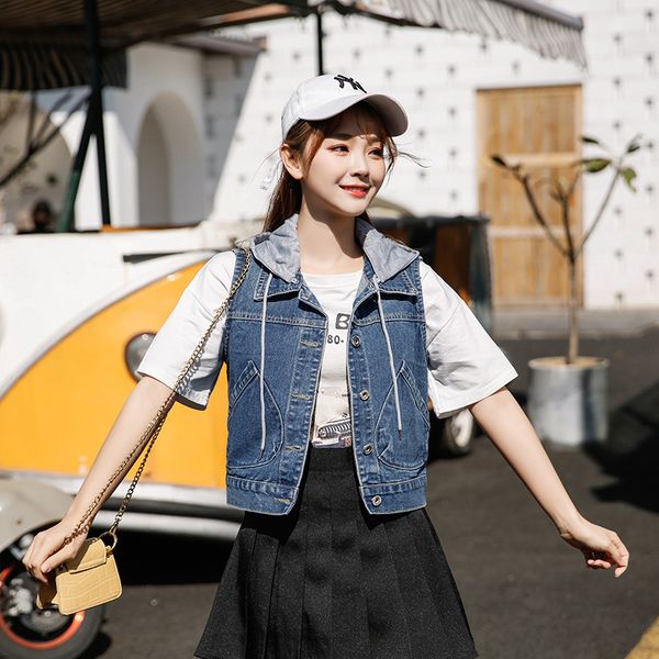 jackets women's sleeveless jacket short hooded waistcoat female slim denim vest single-breasted letters embroidery jeans coat jc181, Black;brown
jackets women's sleeveless jacket short hooded waistcoat female slim denim vest single-breasted letters embroidery jeans coat jc181, Black;brown