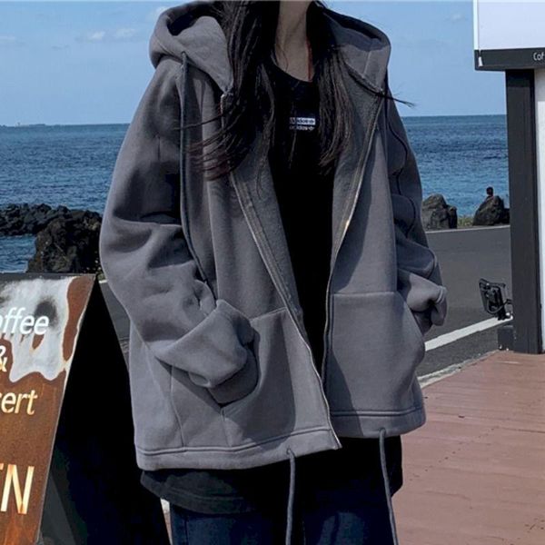 women's jackets oversized coat men and women autumn winter version loose plus velvet thick zipper hooded salt cardigan womens clothing, Black;brown
women's jackets oversized coat men and women autumn winter version loose plus velvet thick zipper hooded salt cardigan womens clothing, Black;brown