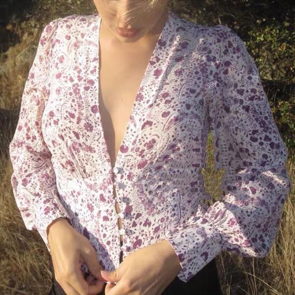 women's blouses & shirts 100% silk womens floral print shirt ladies v neck vintage lantern sleeves blouse casual slim waist pleate, White
women's blouses & shirts 100% silk womens floral print shirt ladies v neck vintage lantern sleeves blouse casual slim waist pleate, White