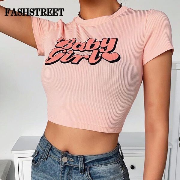 women's t-shirt fashstreet solid short sleeve letter print cropped shirts women slim elastic fashion summer cute casual round neck 202, White
women's t-shirt fashstreet solid short sleeve letter print cropped shirts women slim elastic fashion summer cute casual round neck 202, White