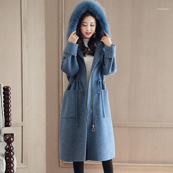 loose warm woolen jacket winter casual 2021 solid wool coats women fashion long sleeve big fur collar hooded outerwear s0061, Black
loose warm woolen jacket winter casual 2021 solid wool coats women fashion long sleeve big fur collar hooded outerwear s0061, Black