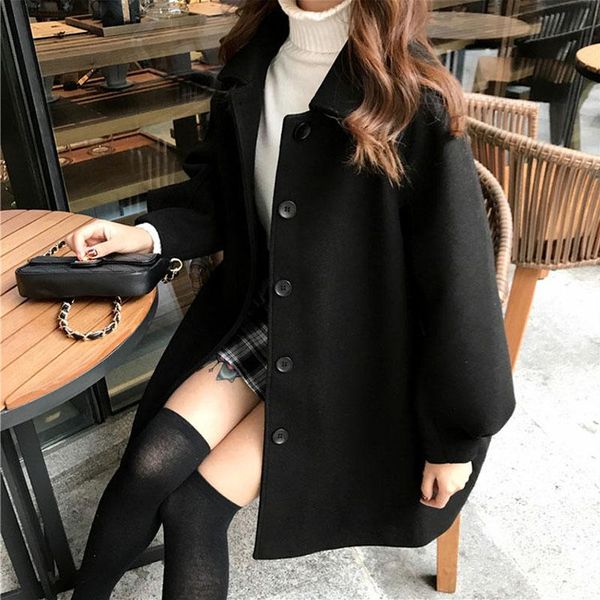 women's wool & blends women casual lapel single-breasted loose coats vintage long sleeve chic 2021 autumn winter classic overcoats fema, Black
women's wool & blends women casual lapel single-breasted loose coats vintage long sleeve chic 2021 autumn winter classic overcoats fema, Black