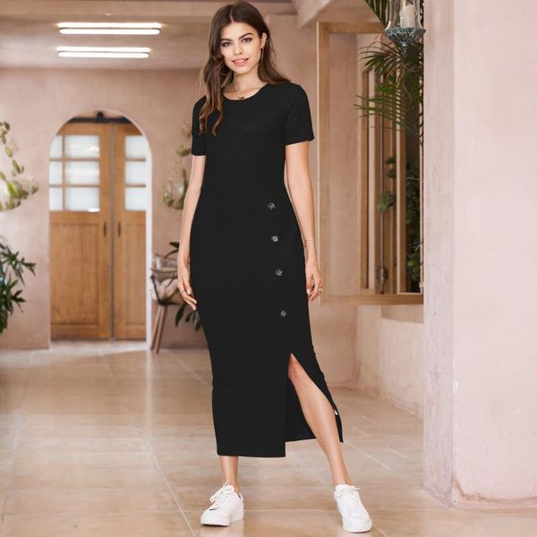 casual dresses summer women black long dress fashion stretch slim knitted elegant workplace sweet split short-sleeve o-neck button, Black;gray
casual dresses summer women black long dress fashion stretch slim knitted elegant workplace sweet split short-sleeve o-neck button, Black;gray