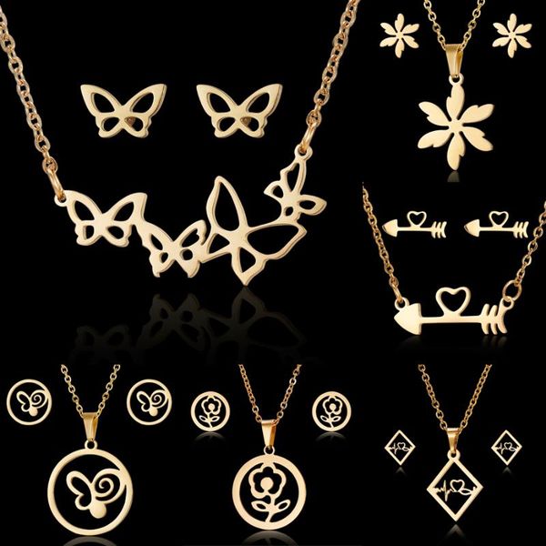 earrings & necklace hollow butterfly snowflake pendant jewelry set for women rose cat horse stainless steel girl birthday gift, Silver
earrings & necklace hollow butterfly snowflake pendant jewelry set for women rose cat horse stainless steel girl birthday gift, Silver