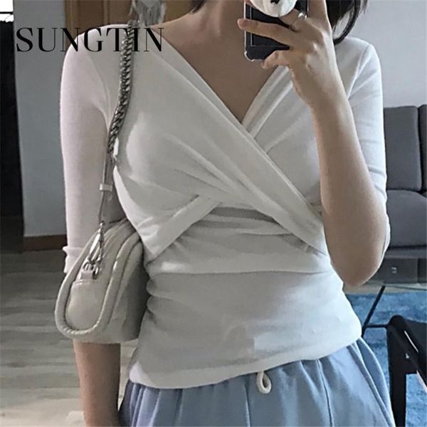 women's t-shirt sungtin v neck women criss-cross slim t shirts beach summer 2021 thin party minimalist short sleeves, White
women's t-shirt sungtin v neck women criss-cross slim t shirts beach summer 2021 thin party minimalist short sleeves, White