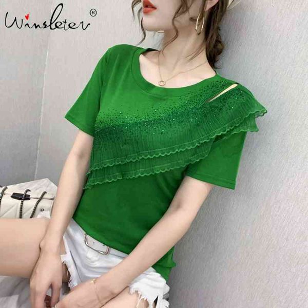 women's t-shirt summer korean clothes t-shirt fashion hollow out diamonds cotton women ropa mujer short sleeve ruffles t, White
women's t-shirt summer korean clothes t-shirt fashion hollow out diamonds cotton women ropa mujer short sleeve ruffles t, White