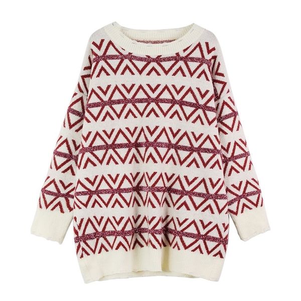 women sweater o neck knitted pullovers long sleeve white red geometric loose winter m0016 210514, White;black
women sweater o neck knitted pullovers long sleeve white red geometric loose winter m0016 210514, White;black