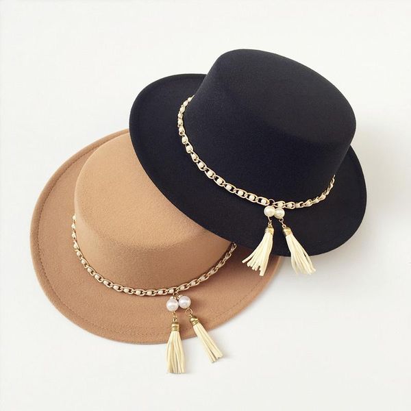 caps & hats korean fashion pearl chain tassel decorative woolen hat women's autumn and winter top, Yellow
caps & hats korean fashion pearl chain tassel decorative woolen hat women's autumn and winter top, Yellow