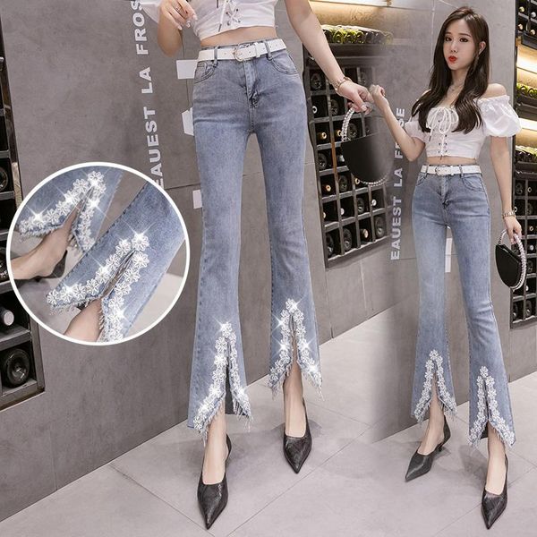 women's jeans beaded tassel split micro-pull 2021 spring and summer crystal high waist slimming bell-bottom pants streetwear, Blue
women's jeans beaded tassel split micro-pull 2021 spring and summer crystal high waist slimming bell-bottom pants streetwear, Blue