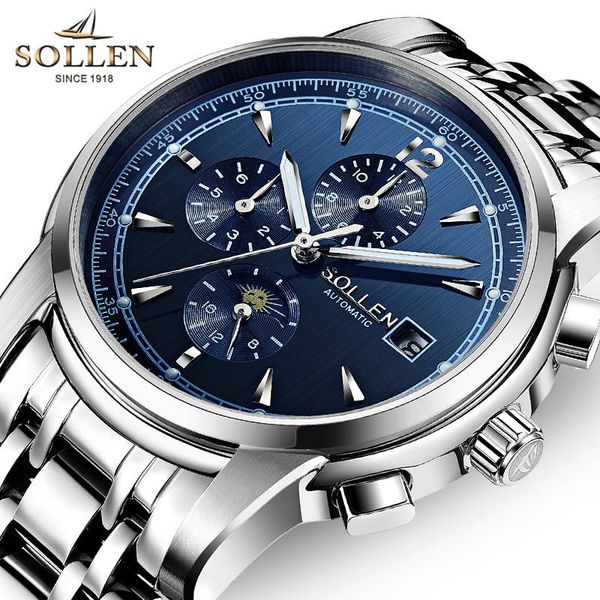 wristwatches switzerland sollen men's automatic mechanical watches multi-function luminous moon phase sapphire clock sl803, Slivery;brown
wristwatches switzerland sollen men's automatic mechanical watches multi-function luminous moon phase sapphire clock sl803, Slivery;brown