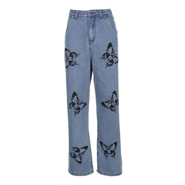 women's jeans style high waist thin butterfly printed straight loose torre leisure pants full length, Blue
women's jeans style high waist thin butterfly printed straight loose torre leisure pants full length, Blue