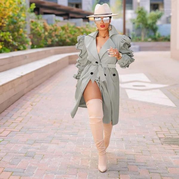 women's jackets windbreaker jacket autumn winter fashion gray long double-breasted ruffled sleeves women, Black;brown
women's jackets windbreaker jacket autumn winter fashion gray long double-breasted ruffled sleeves women, Black;brown