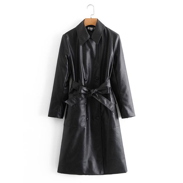 evfer women fashion double breasted black za pu long outwear jackets with belt autumn stylish ladies faux leather slim coat chic 210421, Black;brown
evfer women fashion double breasted black za pu long outwear jackets with belt autumn stylish ladies faux leather slim coat chic 210421, Black;brown